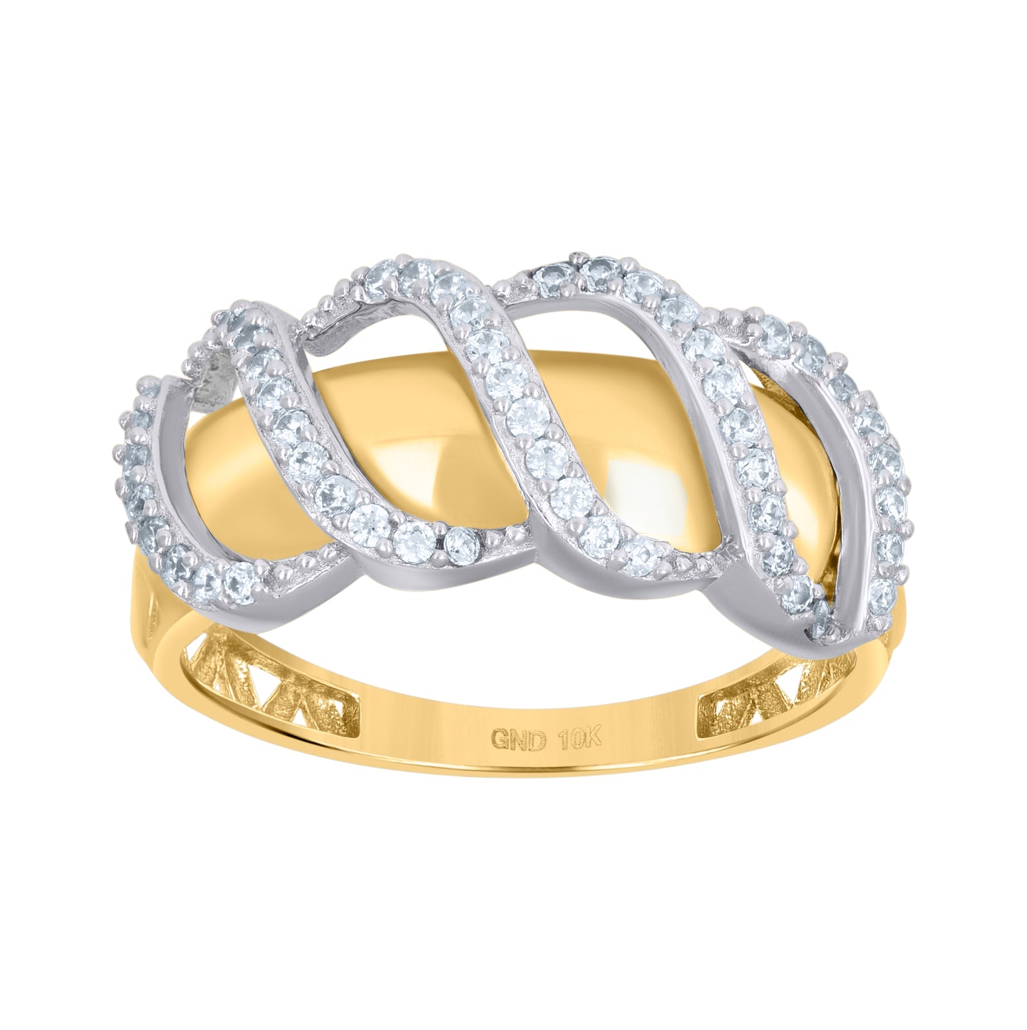 10K Two-tone Gold Womens Cubic-Zirconia Fashion Ring