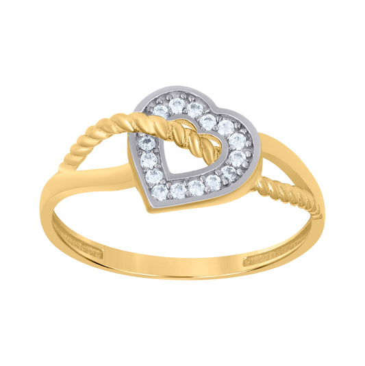 10K Two-Tone Gold Womens Cubic-Zirconia Infinity Heart Love Ring
