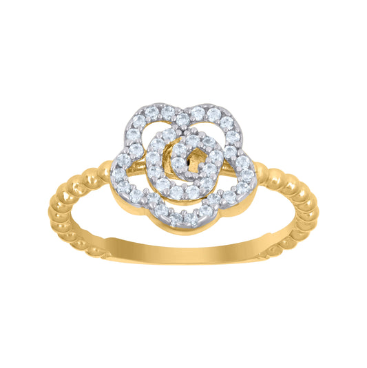 10K Two-Tone Gold Womens Cubic-Zirconia Flower Fashion Ring
