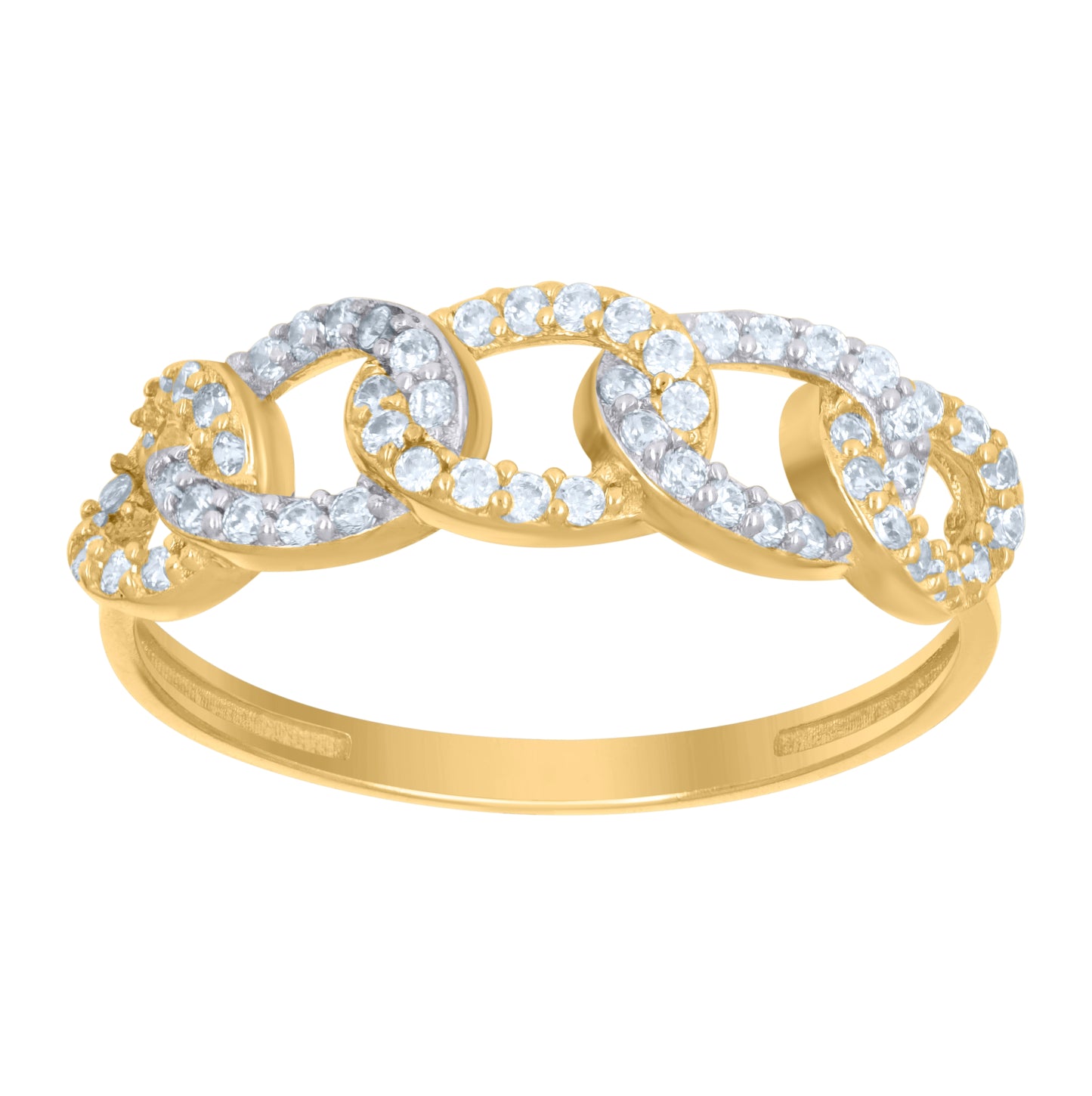 10K Two-Tone Gold Womens Cubic-Zirconia Curb Link Fashion Ring