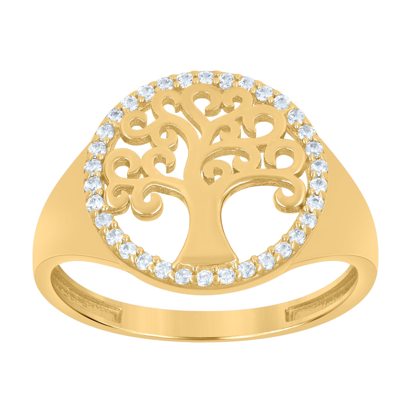 10K Yellow Gold Womens Cubic-Zirconia Tree Of Life Good luck Ring