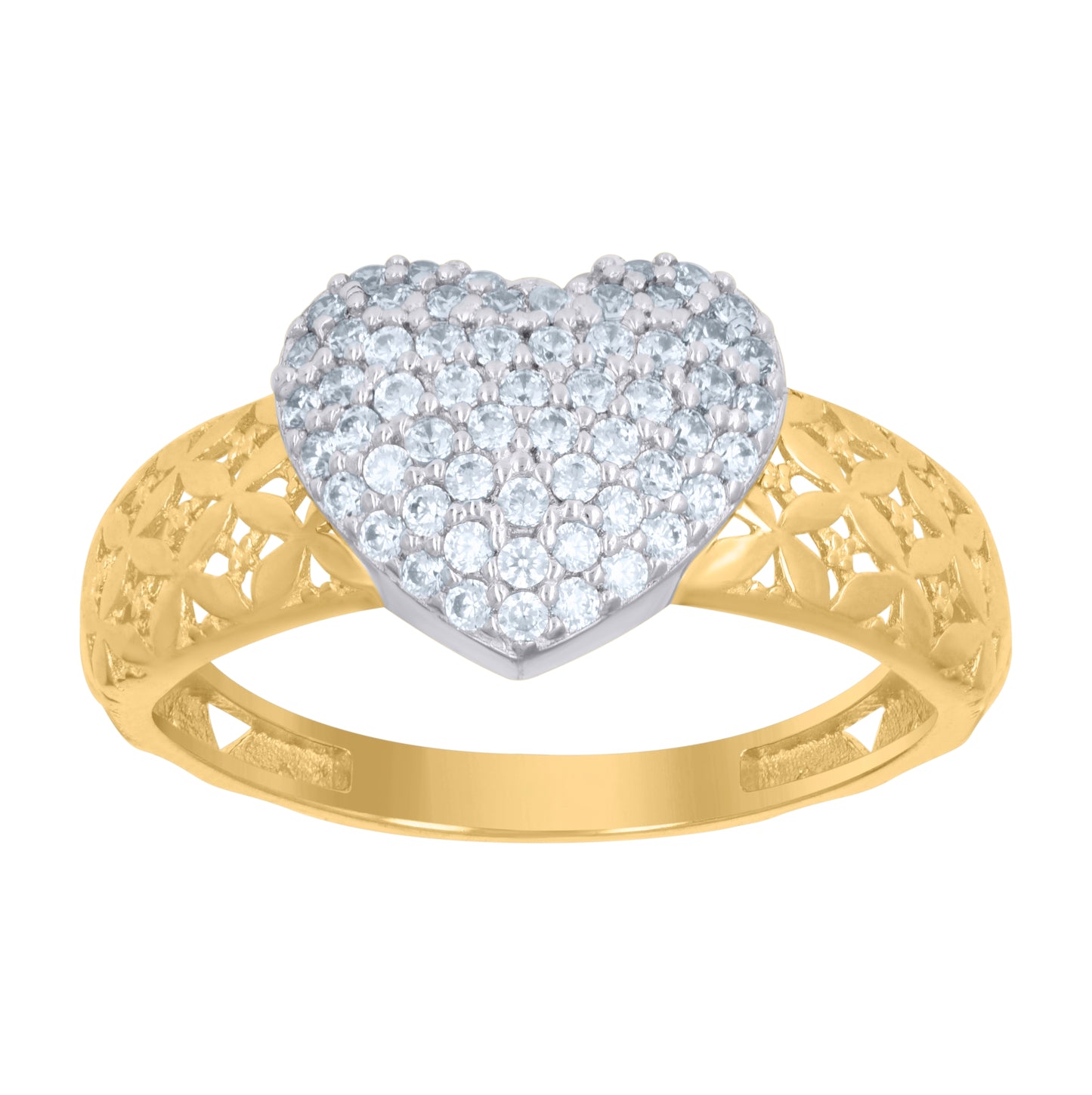 10K Two-Tone Gold Womens Cubic-Zirconia Heart Love Ring