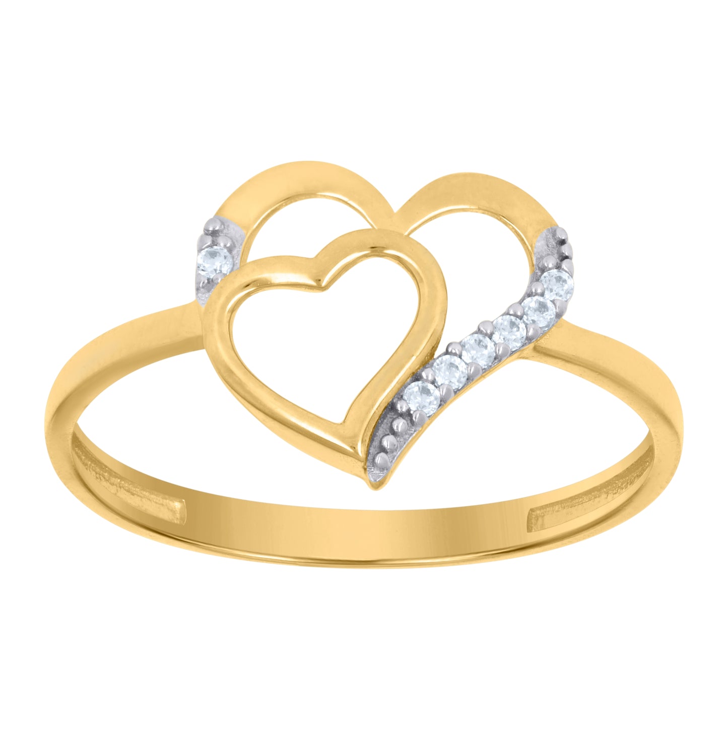 10K Two-Tone Gold Womens Cubic-Zirconia Heart In Heart Ring