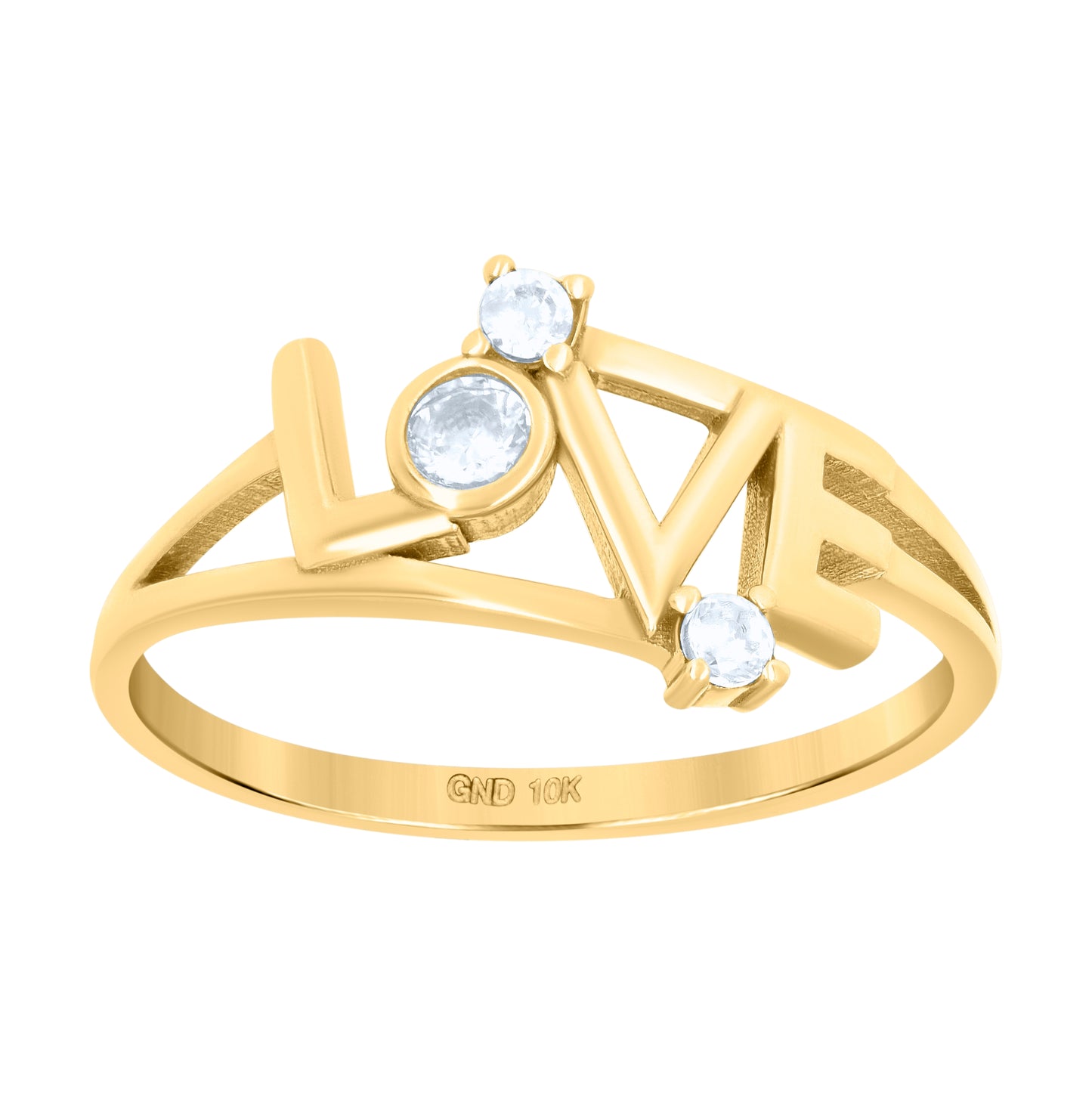 10K Yellow Gold Womens Cubic-Zirconia Love Ring