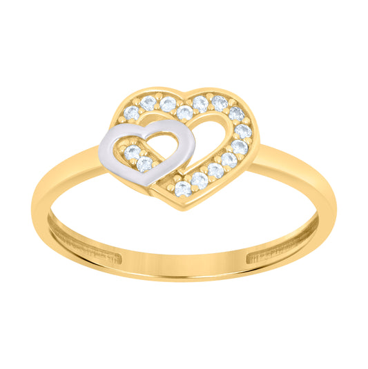 10K Two-Tone Gold Womens Cubic-Zirconia Double Heart Ring
