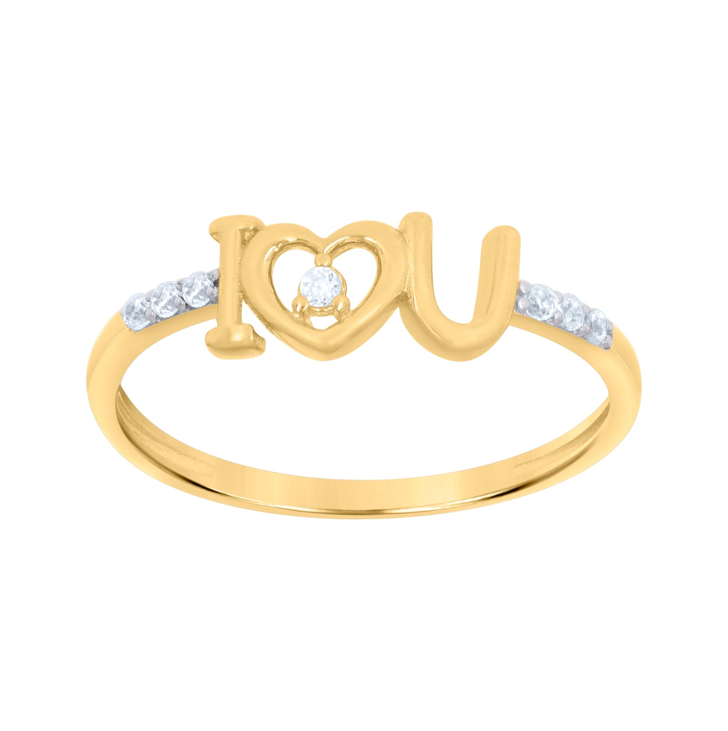 10K Two-Tone Gold Womens Cubic-Zirconia I Love U Heart Love Ring