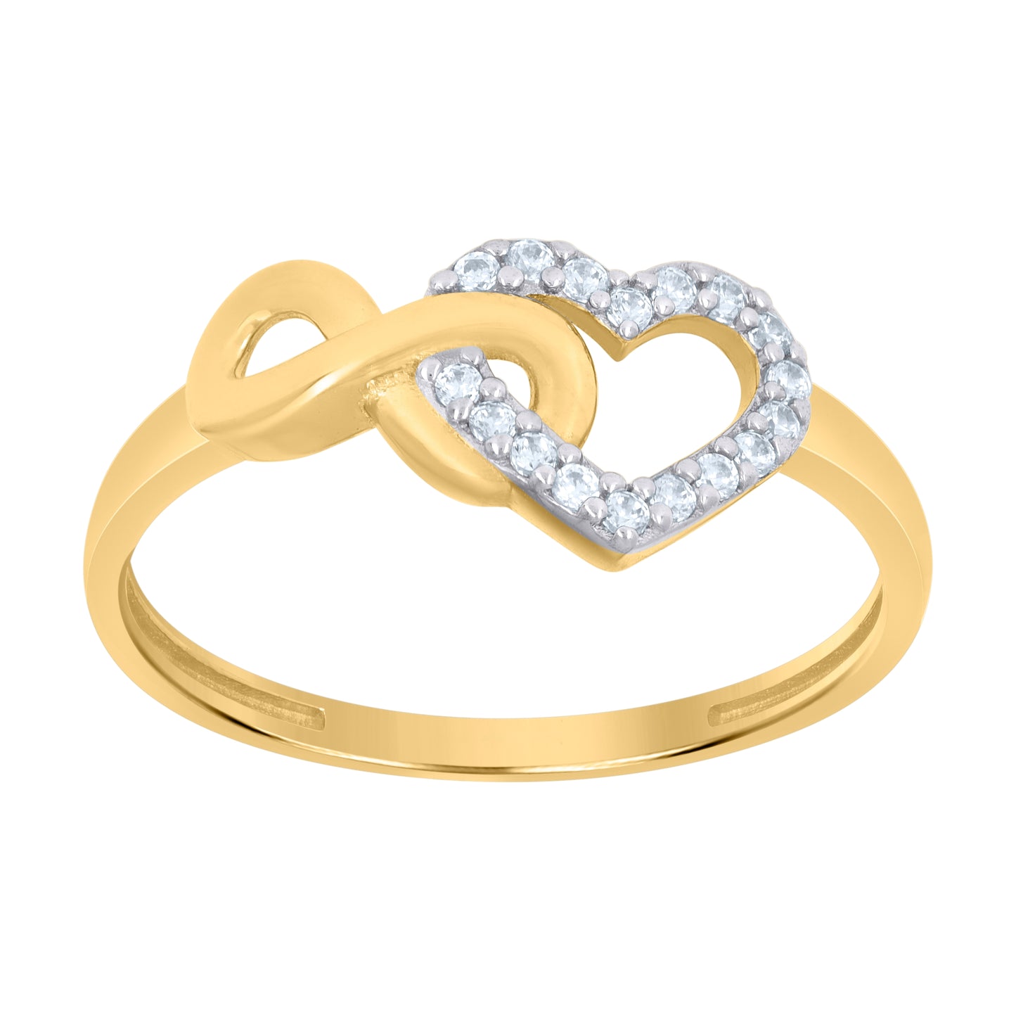 10K Two-Tone Gold Womens Cubic-Zirconia Love Symbol Infinity Heart Ring