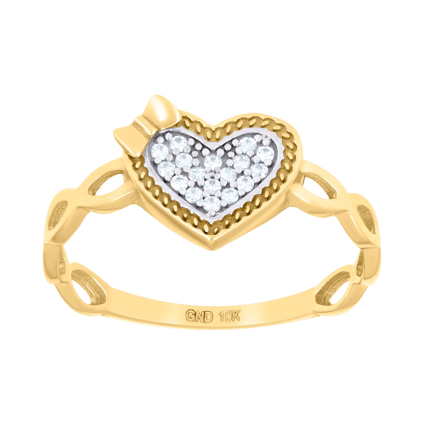 10K Two-Tone Gold Womens Cubic-Zirconia Heart Love Ring