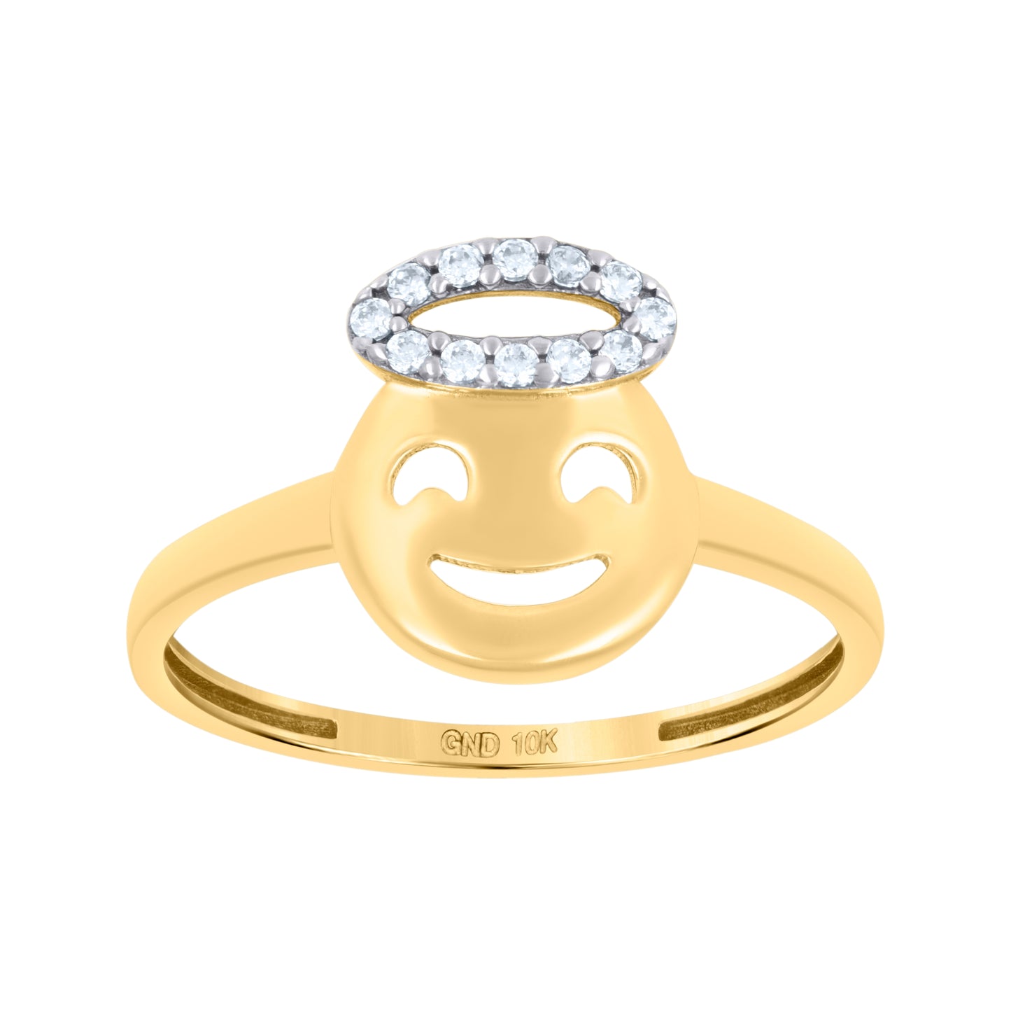10K Two-Tone Gold Womens Cubic-Zirconia Angel Symbol Ring