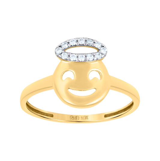 10K Two-Tone Gold Womens Cubic-Zirconia Angel Symbol Ring