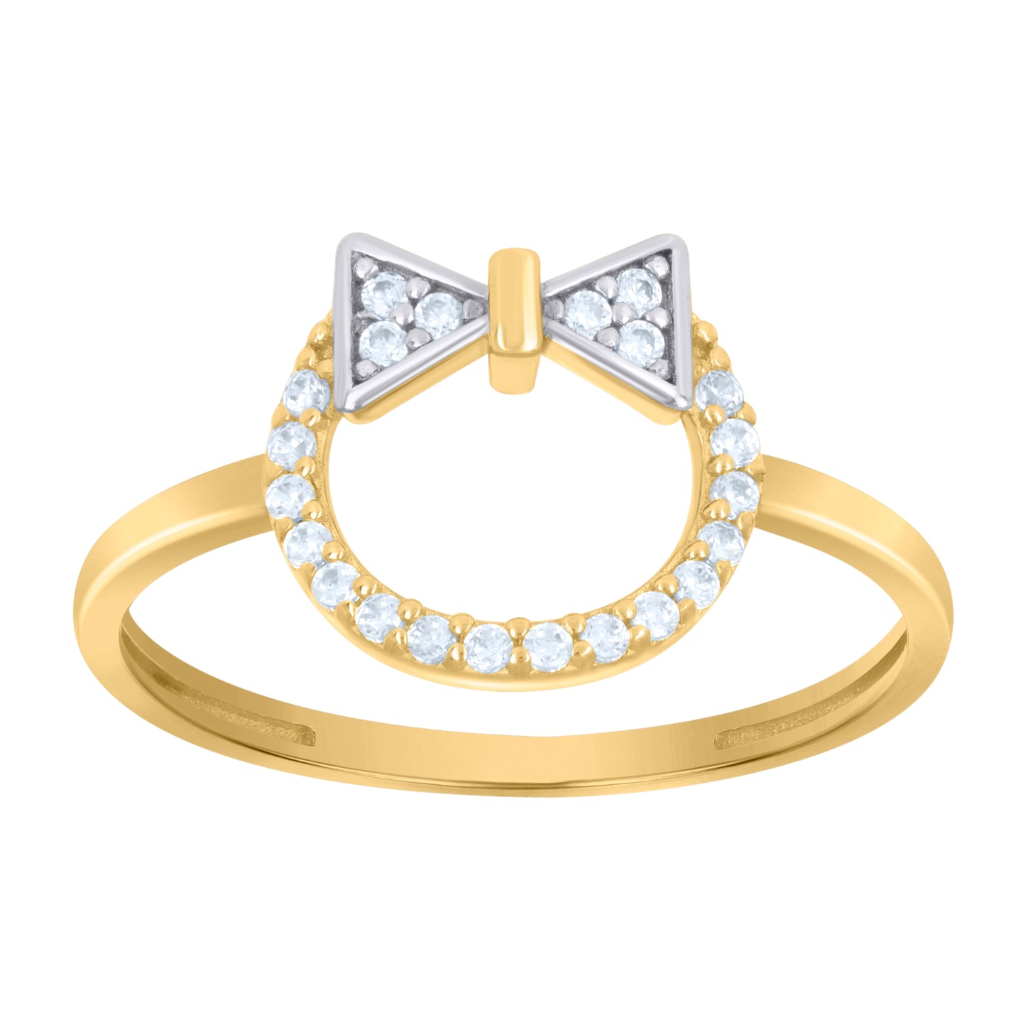 10K Two-Tone Gold Womens Cubic-Zirconia Bow Fashion Ring