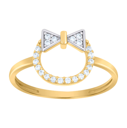 10K Two-Tone Gold Womens Cubic-Zirconia Bow Fashion Ring