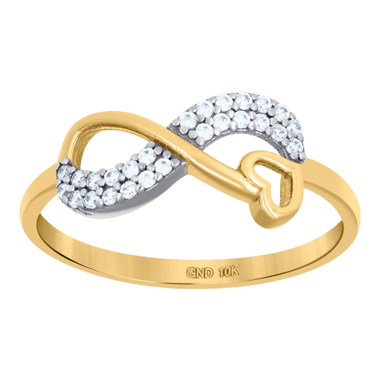 10K Two-Tone Gold Womens Cubic-Zirconia Love Symbol Infinity Heart Ring