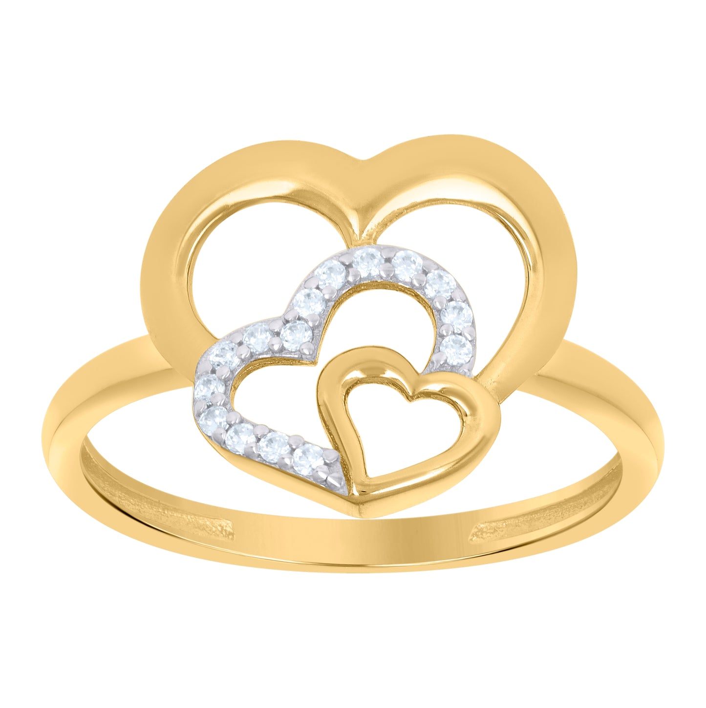 10K Two-Tone Gold Womens Cubic-Zirconia Triple Heart Ring