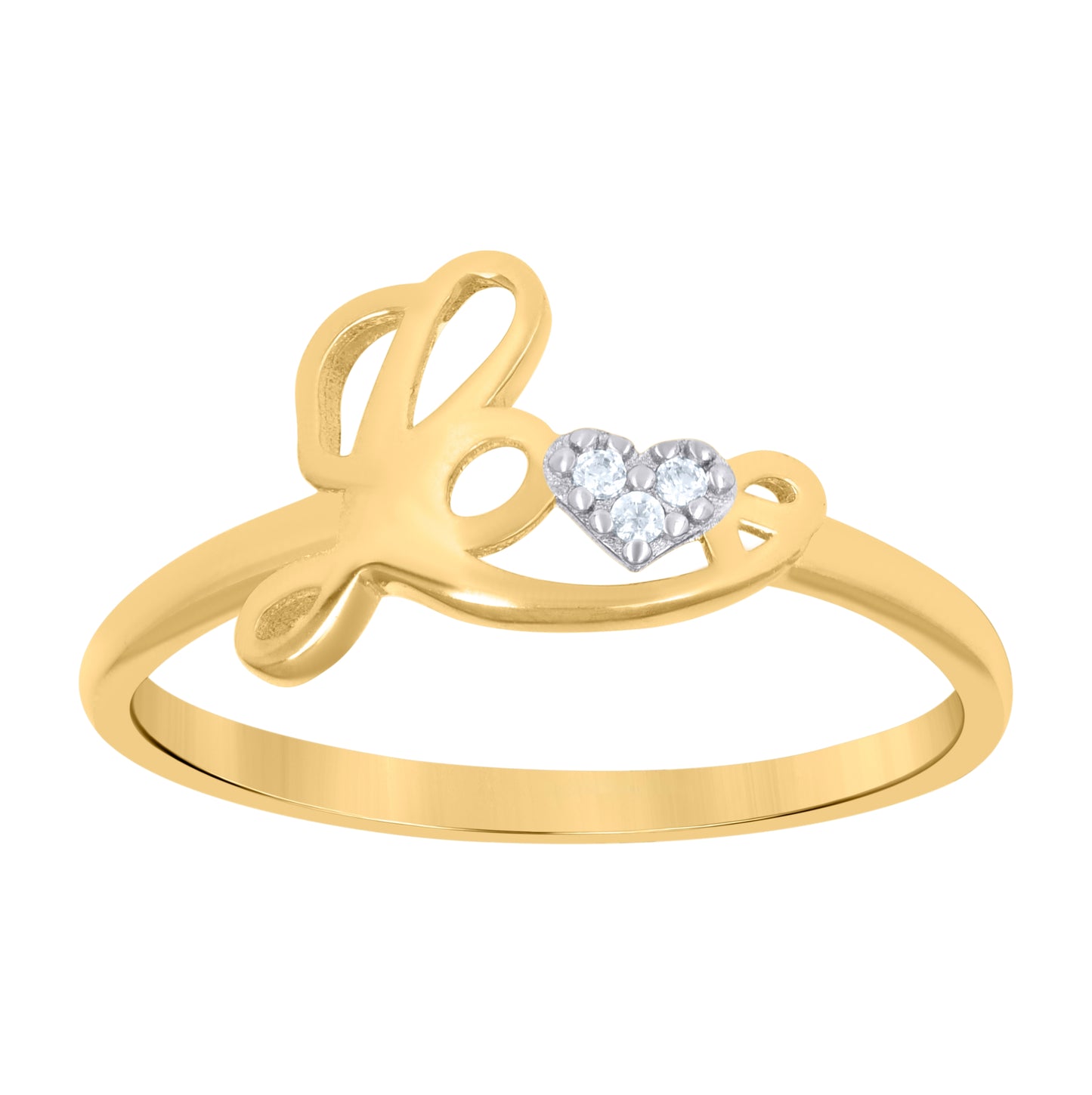 10K Two-Tone Gold Womens Cubic-Zirconia Love Heart Love Ring
