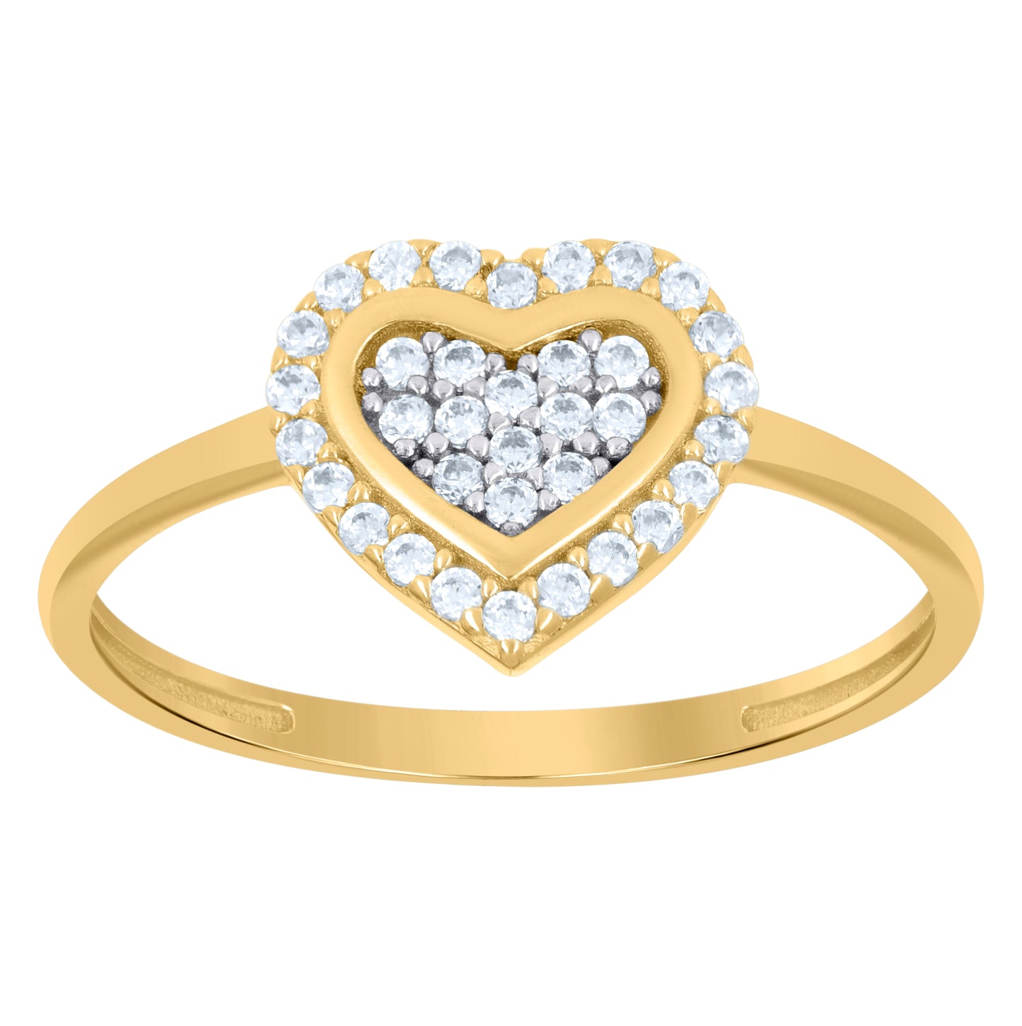 10K Two-Tone Gold Womens Cubic-Zirconia Heart Love Ring
