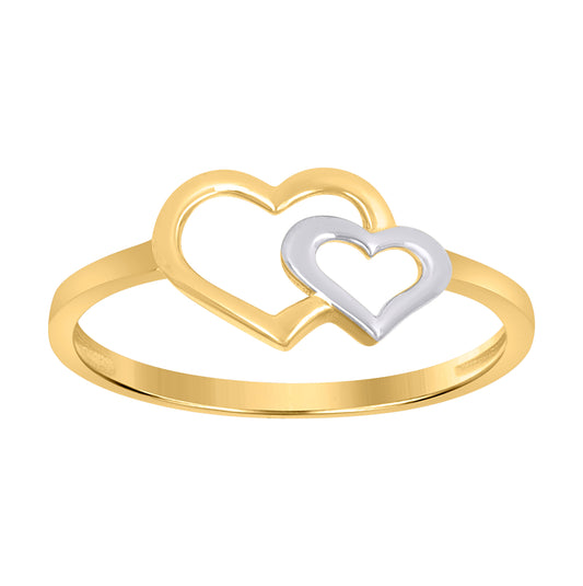 10K Two-Tone Gold Womens Double Heart Ring