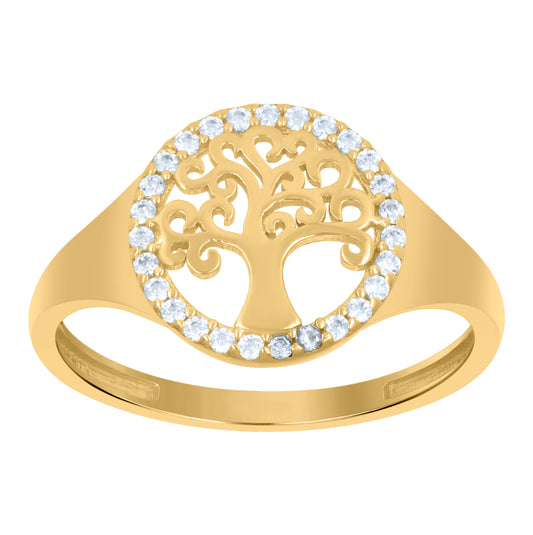 10K Yellow Gold Womens Cubic-Zirconia Tree Of Life Good luck Ring
