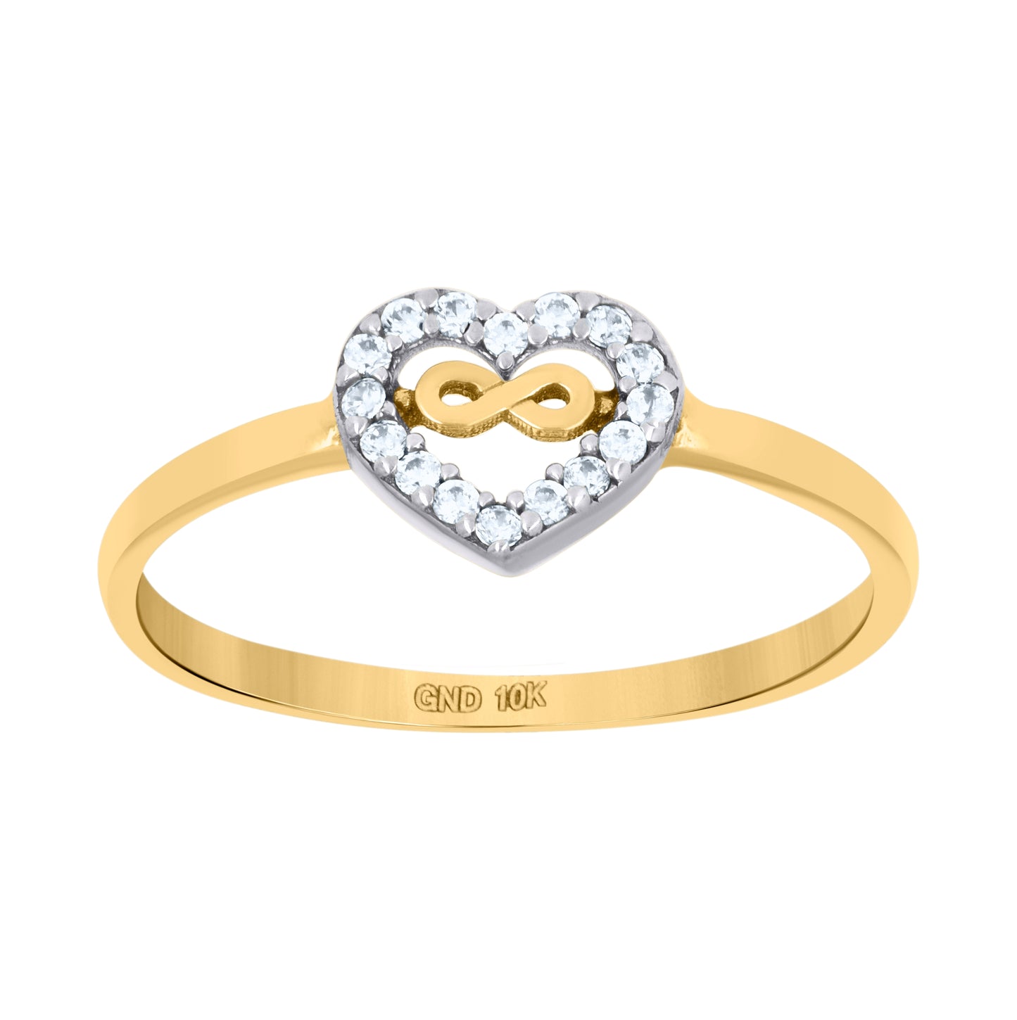 10K Two-Tone Gold Womens Cubic-Zirconia Love Symbol Infinity Heart Ring