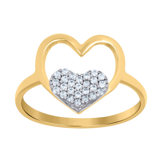 10K Two-Tone Gold Womens Cubic-Zirconia Double Heart Ring