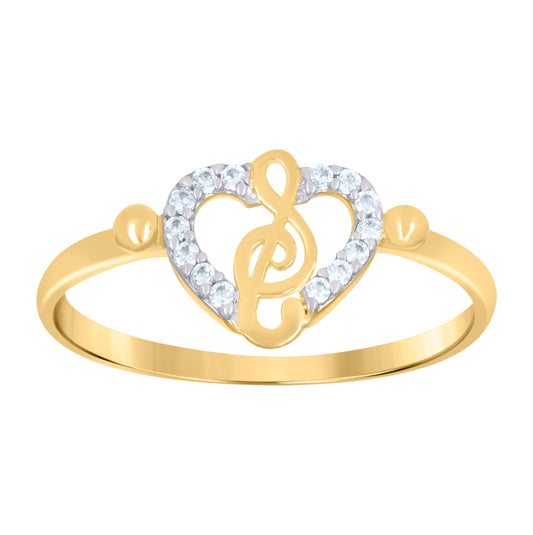 10K Two-Tone Gold Womens Cubic-Zirconia Treble Clef Heart Love Ring