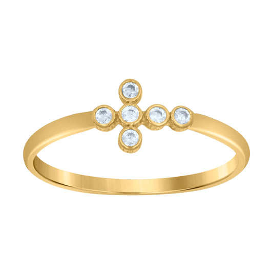 10K Yellow Gold Womens Cubic-Zirconia Cross Religious Ring