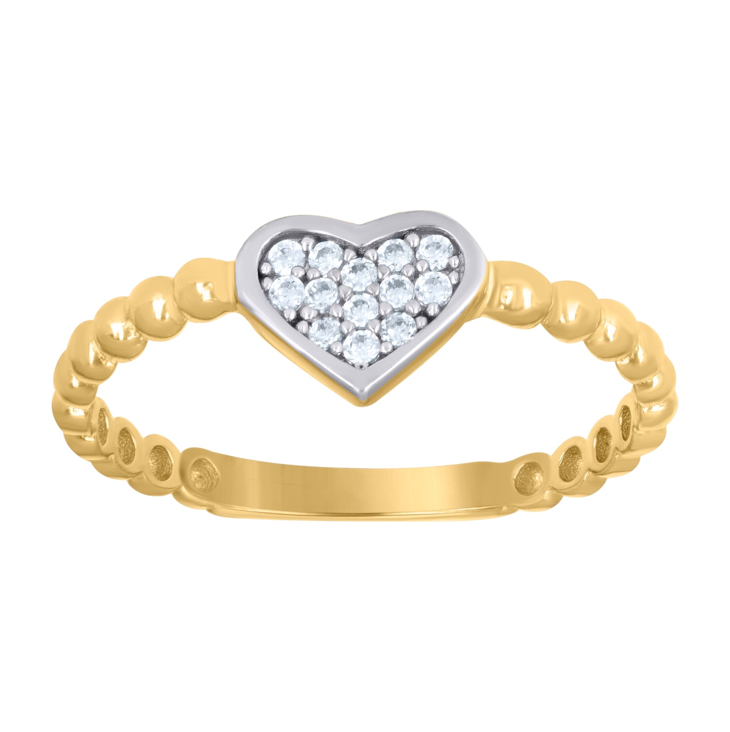 10K Two-Tone Gold Womens Cubic-Zirconia Heart Love Ring