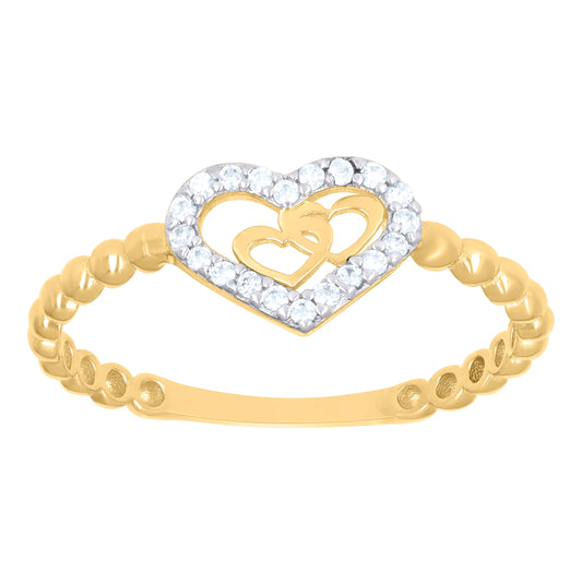 10K Two-Tone Gold Womens Cubic-Zirconia Hearts In Heart Ring
