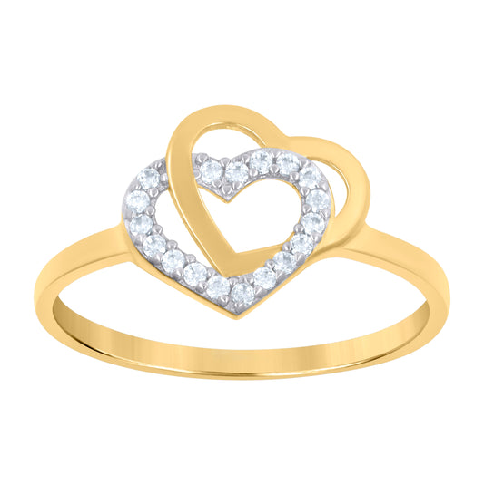 10K Two-Tone Gold Womens Cubic-Zirconia Intertwined Heart Ring