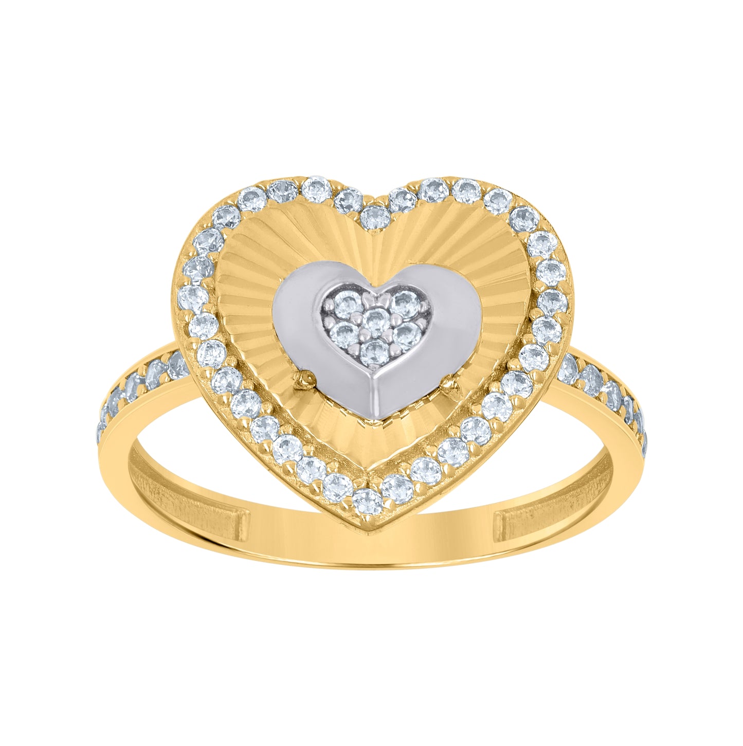 10K Two-Tone Gold Womens Cubic-Zirconia Heart Love Ring