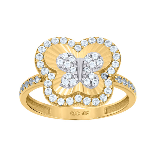 10K Two-Tone Gold Womens Cubic-Zirconia Butterfly Insect Wildlife Ring