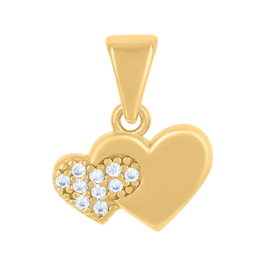 10K Yellow Gold Womens Cubic-Zirconia Double Heart Charm Pendant