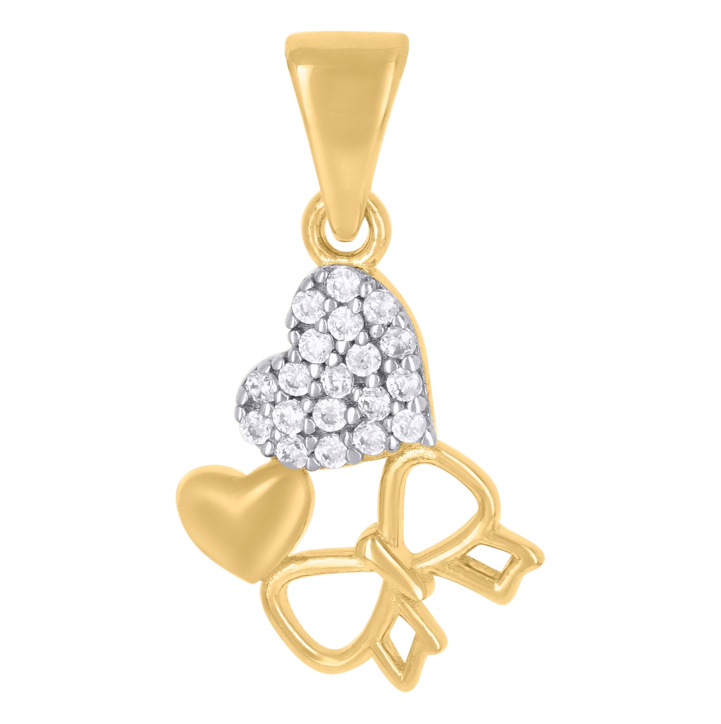 10K Two-tone Gold Womens Cubic-Zirconia Bow Heart Charm Pendant