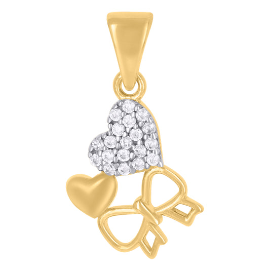 10K Two-tone Gold Womens Cubic-Zirconia Bow Heart Charm Pendant