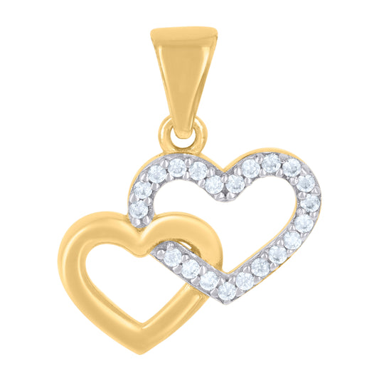 10K Two-tone Gold Womens Cubic-Zirconia Intertwined Hearts Charm Pendant