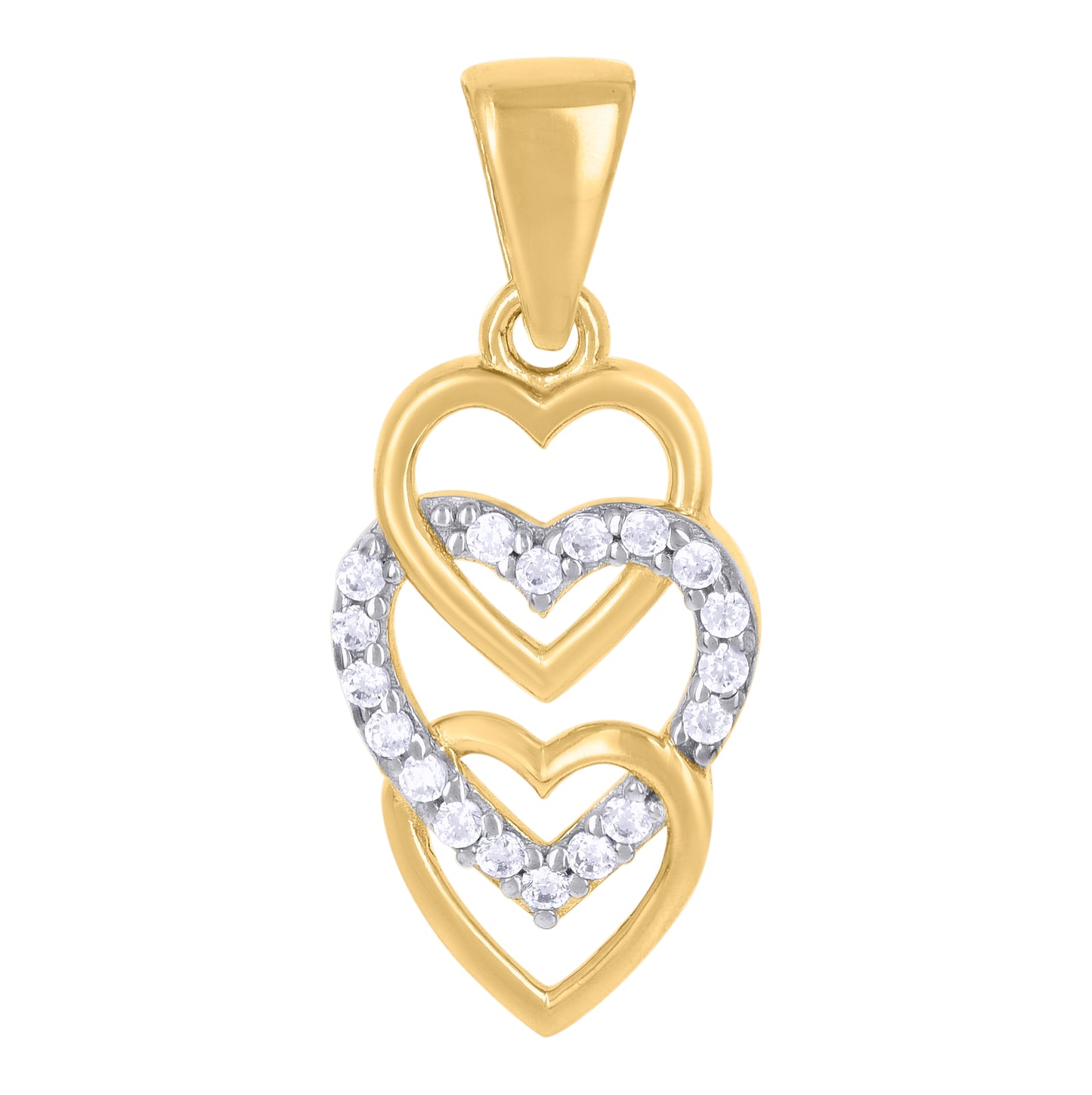 10K Two-tone Gold Womens Cubic-Zirconia Triple Heart Charm Pendant
