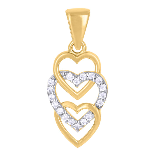 10K Two-tone Gold Womens Cubic-Zirconia Triple Heart Charm Pendant