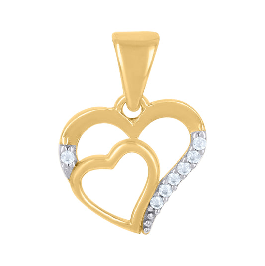 10K Two-tone Gold Womens Cubic-Zirconia Double Heart Charm Pendant