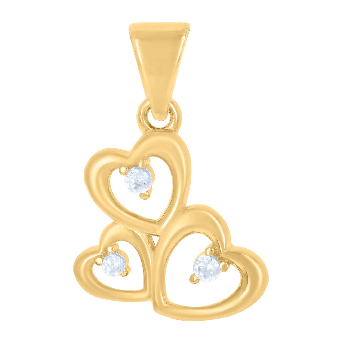 10K Yellow Gold Womens Cubic-Zirconia Triple Heart Charm Pendant