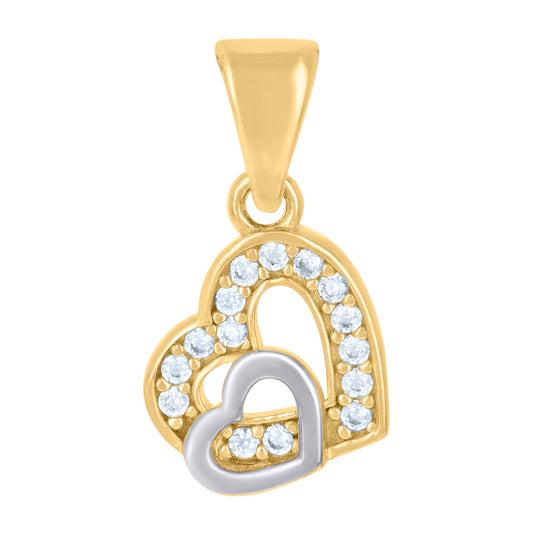 10K Two-tone Gold Womens Cubic-Zirconia Double Heart Charm Pendant