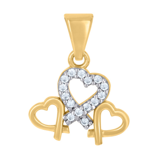 10K Two-tone Gold Womens Cubic-Zirconia Triple Heart Charm Pendant