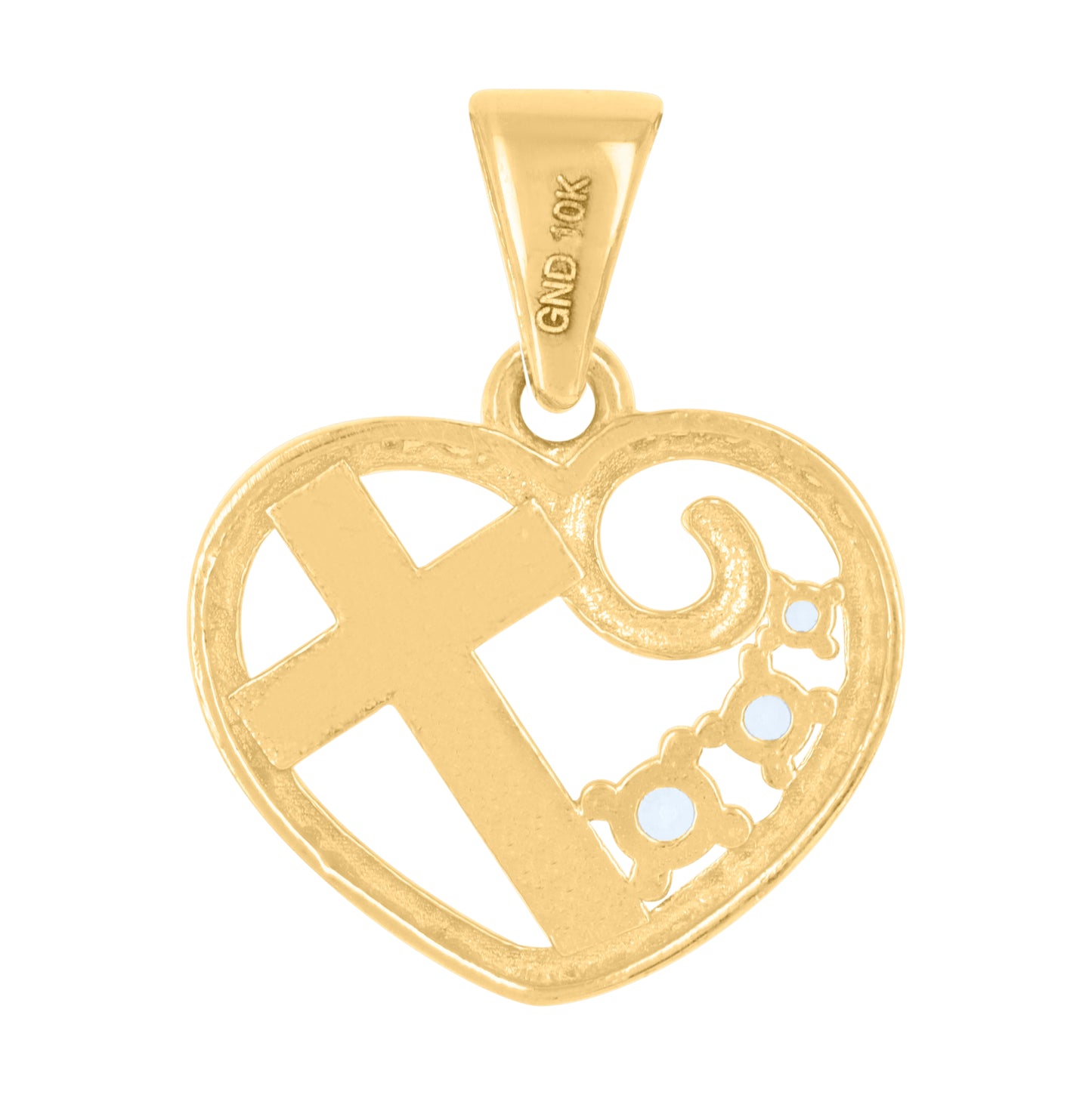 10K Yellow Gold Womens Cubic-Zirconia Heart Cross Religious Charm Pendant