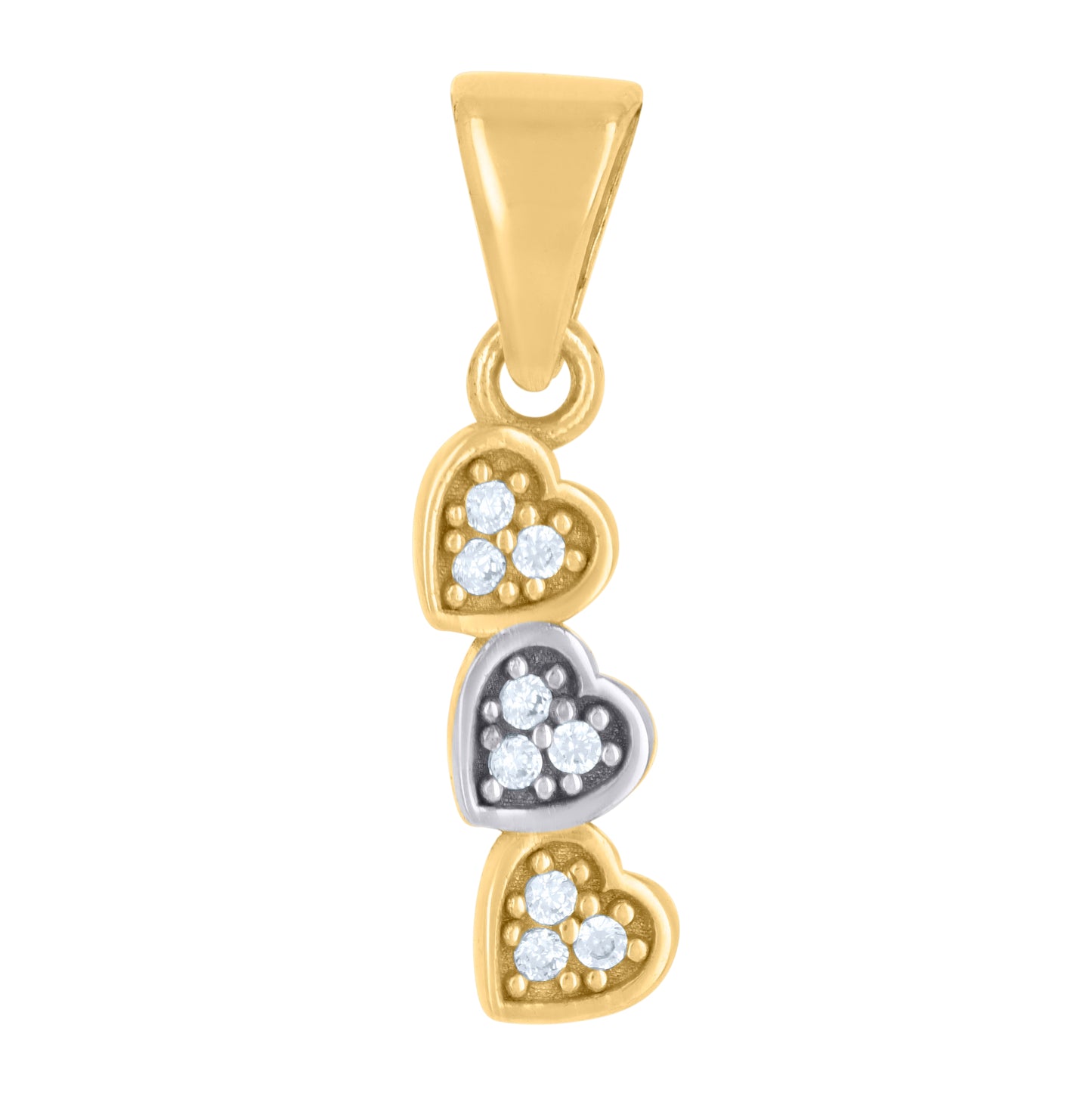 10K Two-tone Gold Womens Cubic-Zirconia Triple Heart Charm Pendant