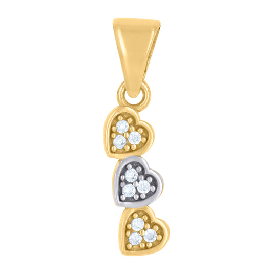 10K Two-tone Gold Womens Cubic-Zirconia Triple Heart Charm Pendant