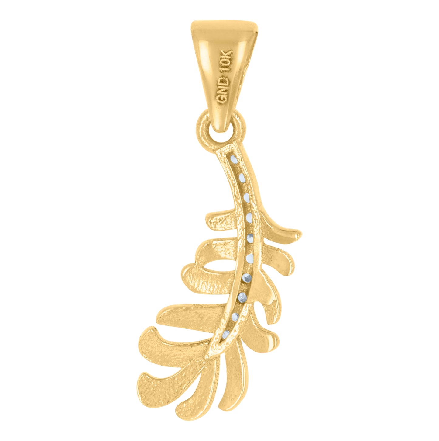 10K Two-Tone Gold Womens Cubic-Zirconia Feather Fashion Charm Pendant