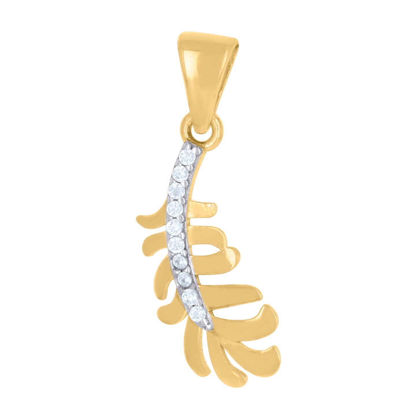 10K Two-Tone Gold Womens Cubic-Zirconia Feather Fashion Charm Pendant