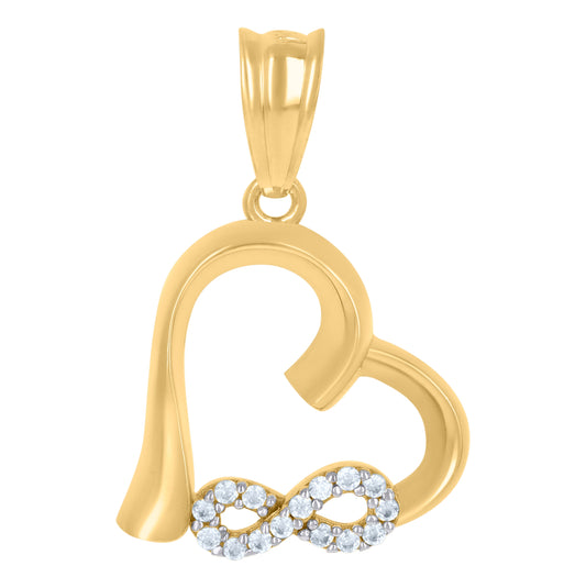 10K Two-tone Gold Womens Cubic-Zirconia Infinity Heart Charm Pendant