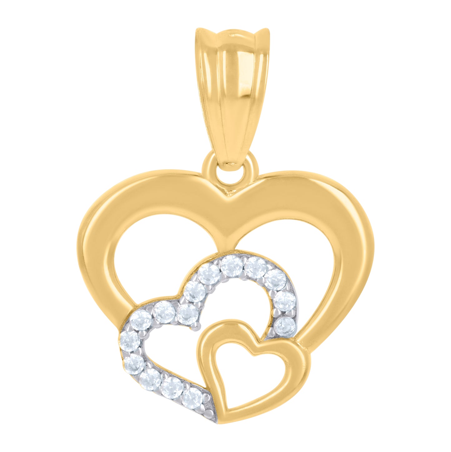 10K Two-Tone Gold Womens Cubic-Zirconia Triple Heart Charm Pendant