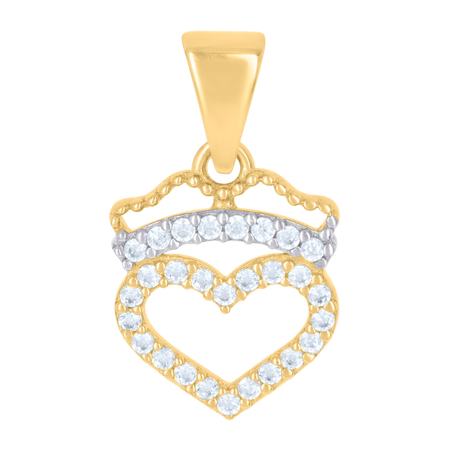 10K Two-tone Gold Womens Cubic-Zirconia Heart Charm Pendant