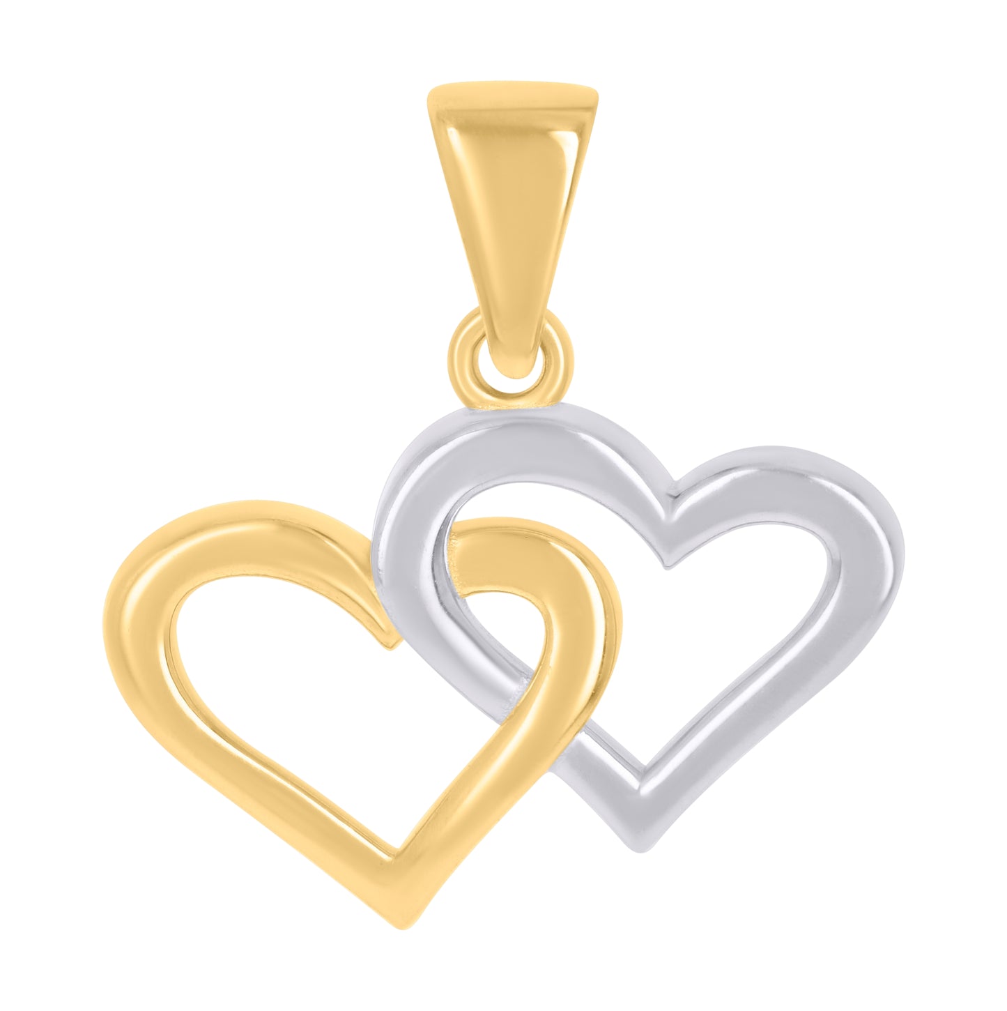 10K Two-tone Gold Womens Double Heart Charm Pendant